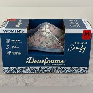 Dearfoams “Cozy Clog” Slippers Women’s Memory Foam Slip-On (Blue Floral) Size M